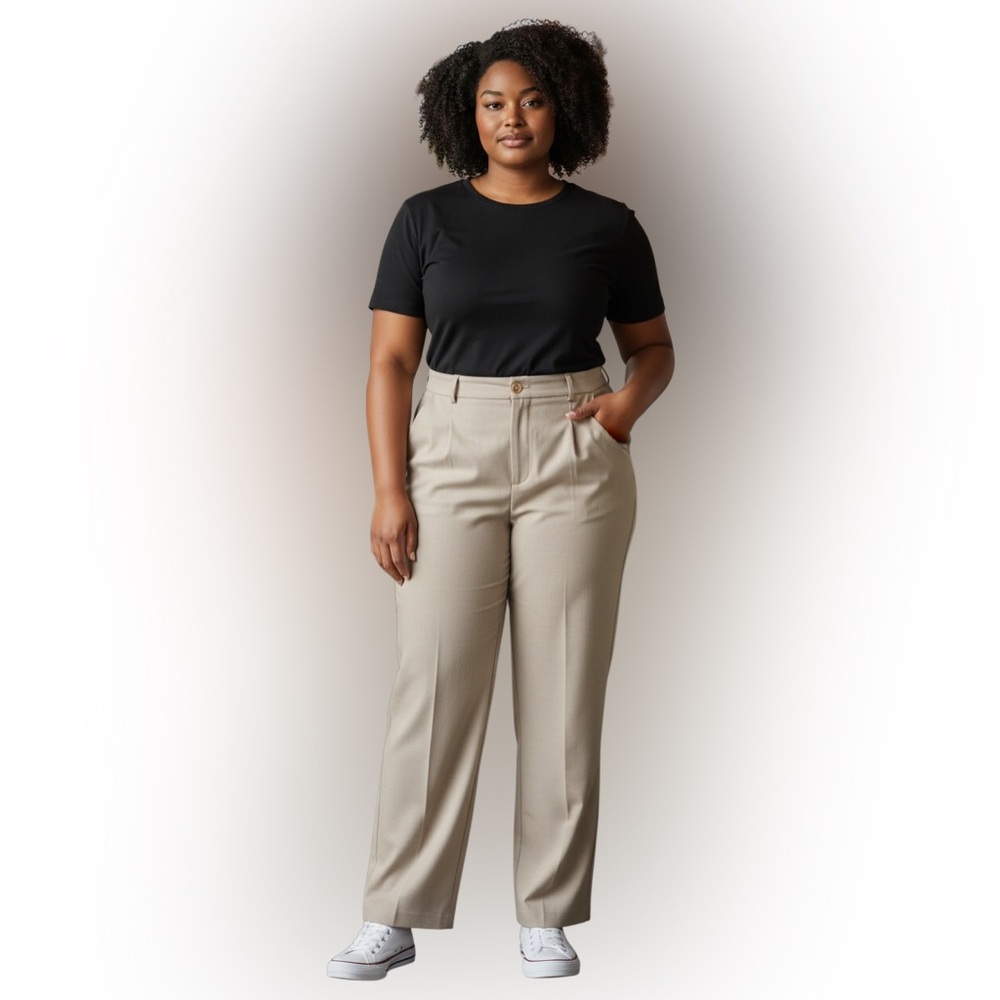 Vintage Talbots Tailored Wide-Leg Womens Wool Pants in Light Beige 18 Long